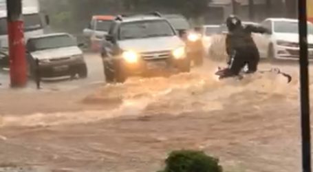 Temporal causa alagamentos em Pará de Minas; na Porciúncula força das águas derruba motociclista