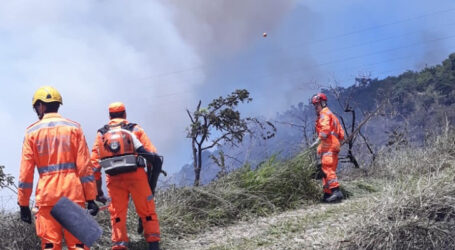 Bombeiros e voluntários combatem incêndio na serra das torres em Pará de Minas, que pode ter sido criminoso