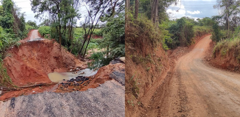 Antes e depois da estrada que dá acesso ao distrito de Carioca